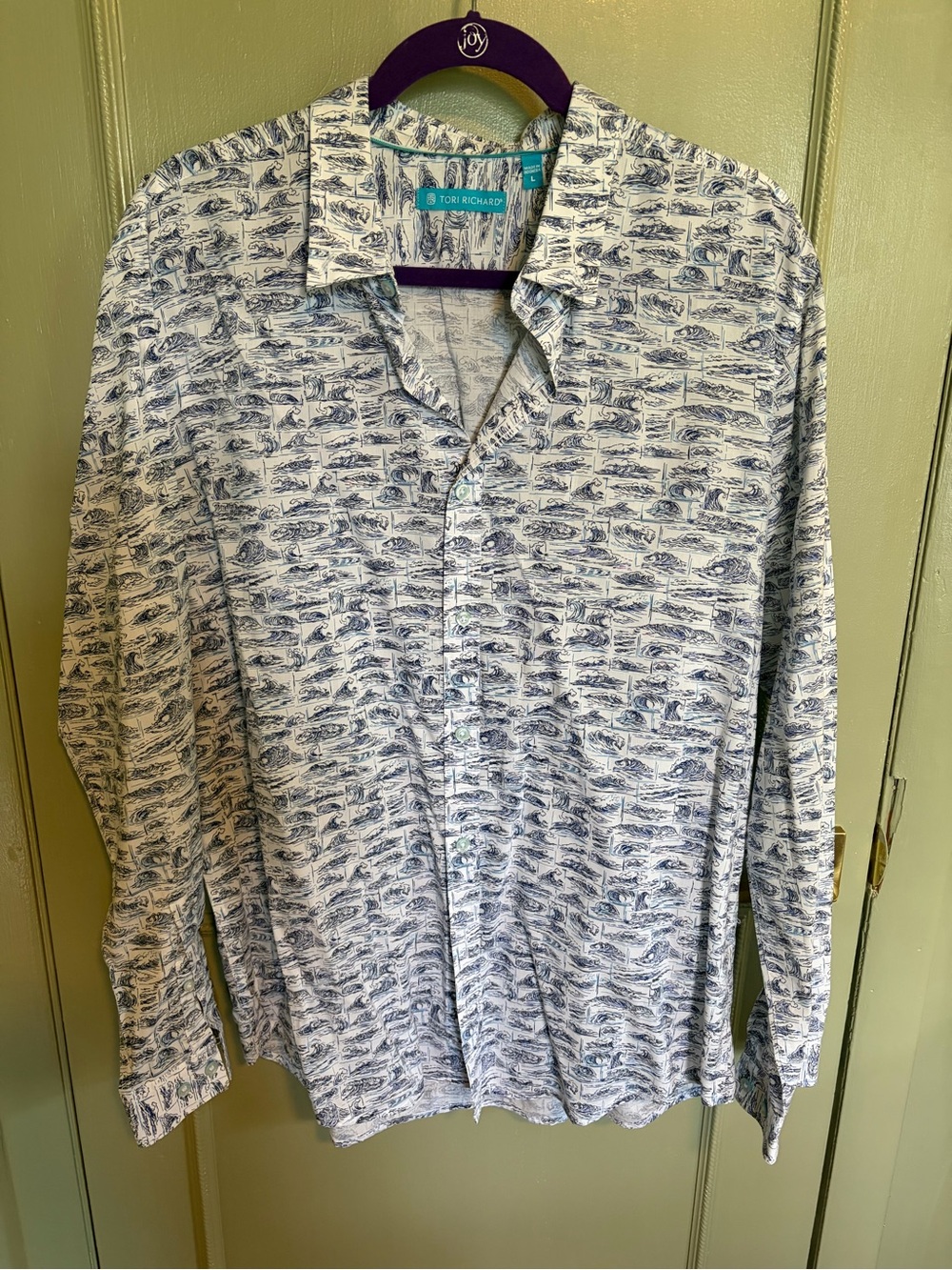 Tori Richard White Shirt with Blue Allover Print